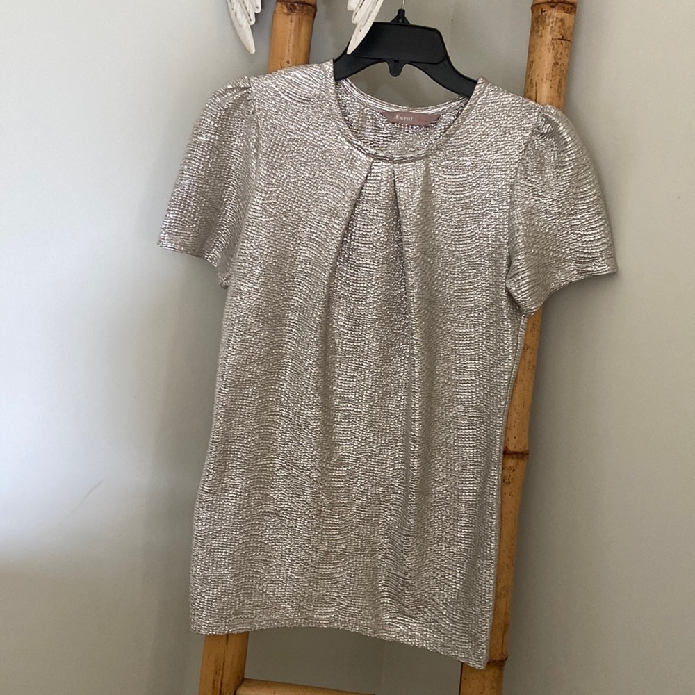 Shiny Ladies Top Pewter Color 8/Eur 36 short sleeve Evening Wear - Beautiful